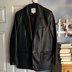 Zara Sleek Black Faux Leather Jacket